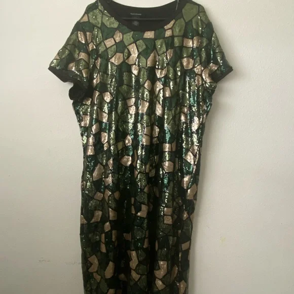 Ashley Stewart Green and Gold Sequin Mini Dress - Picture 2 of 4